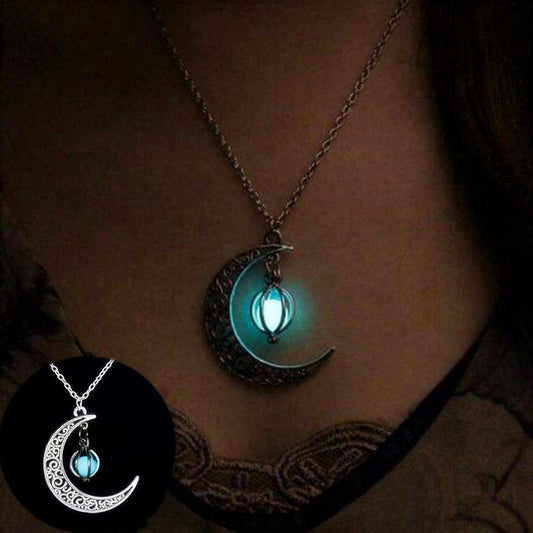 Fashion Moon Natural Glowing Stone Healing Necklace Women Gift Charm Luminous Pendant Necklace Jewelry - Luminous Bear