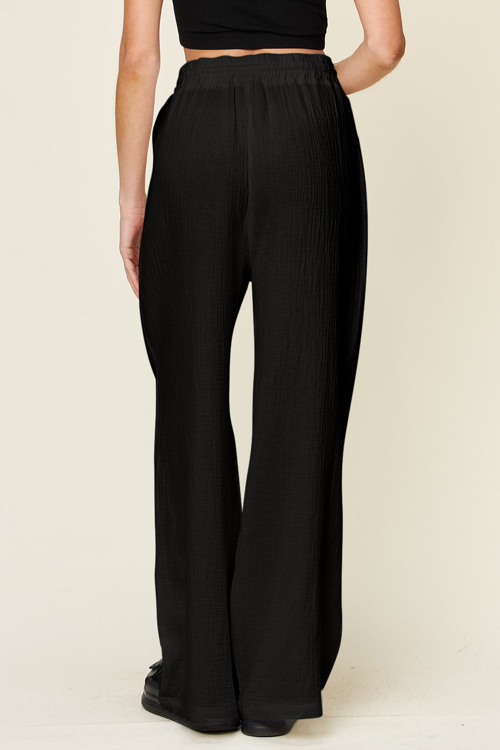 Double Take Full Size Texture Drawstring Wide Leg Pants - Luminous Bear Shop