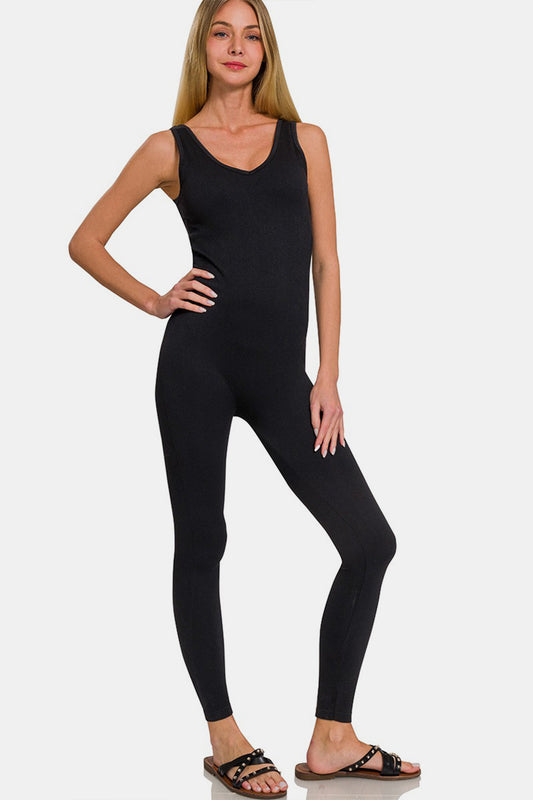 Zenana Ribbed Bra Padded Sports Seamless Jumpsuit - Luminous Bear Shop