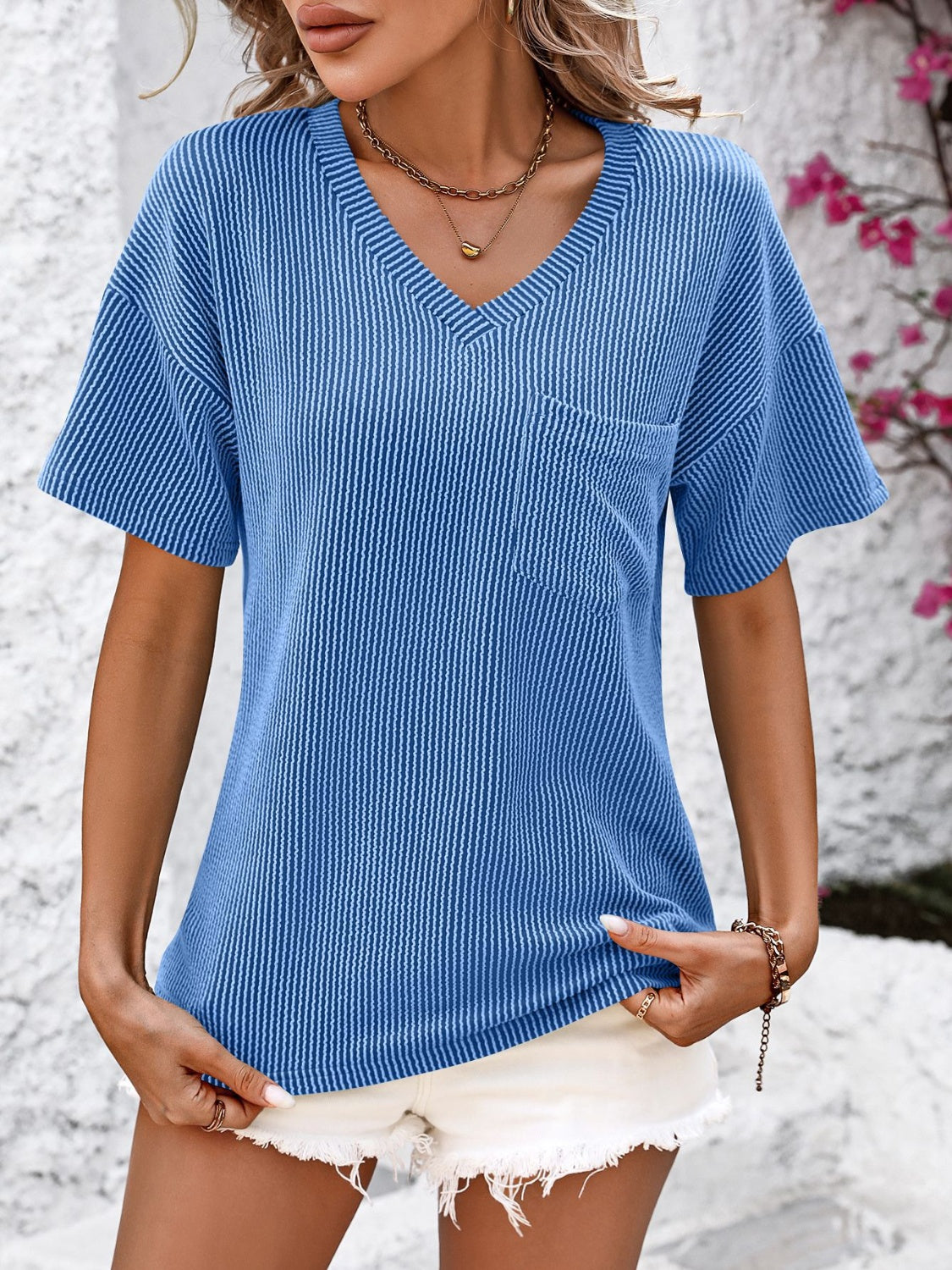 V-Neck Dropped Shoulder T-Shirt - Luminous Bear Shop