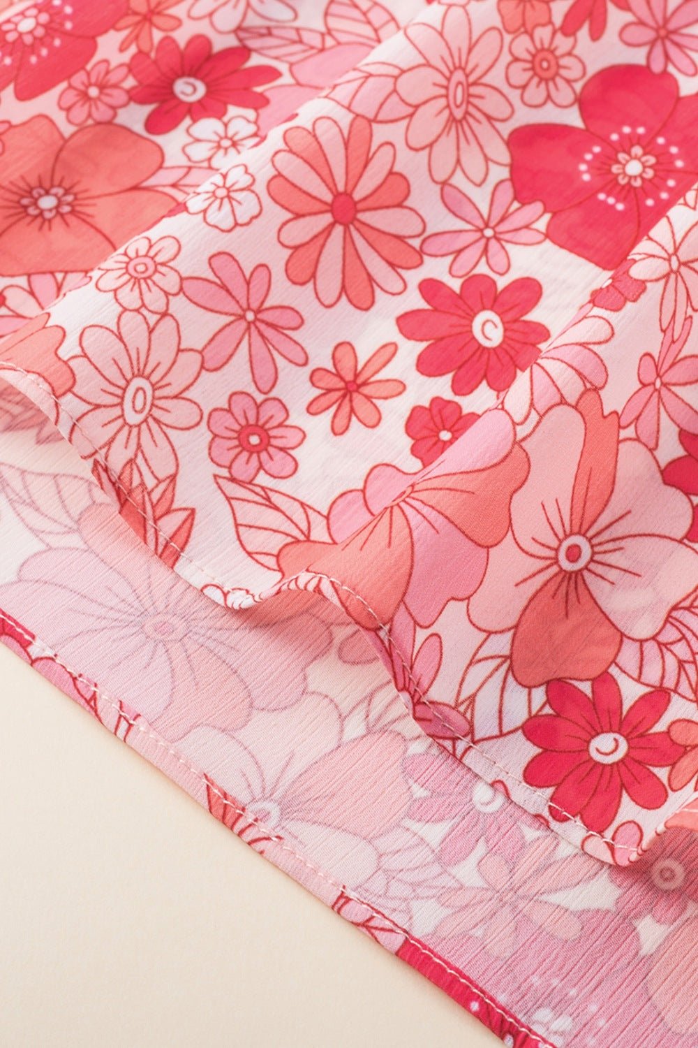 Floral V-Neck Three-Quarter Sleeve Blouse - Luminous Bear