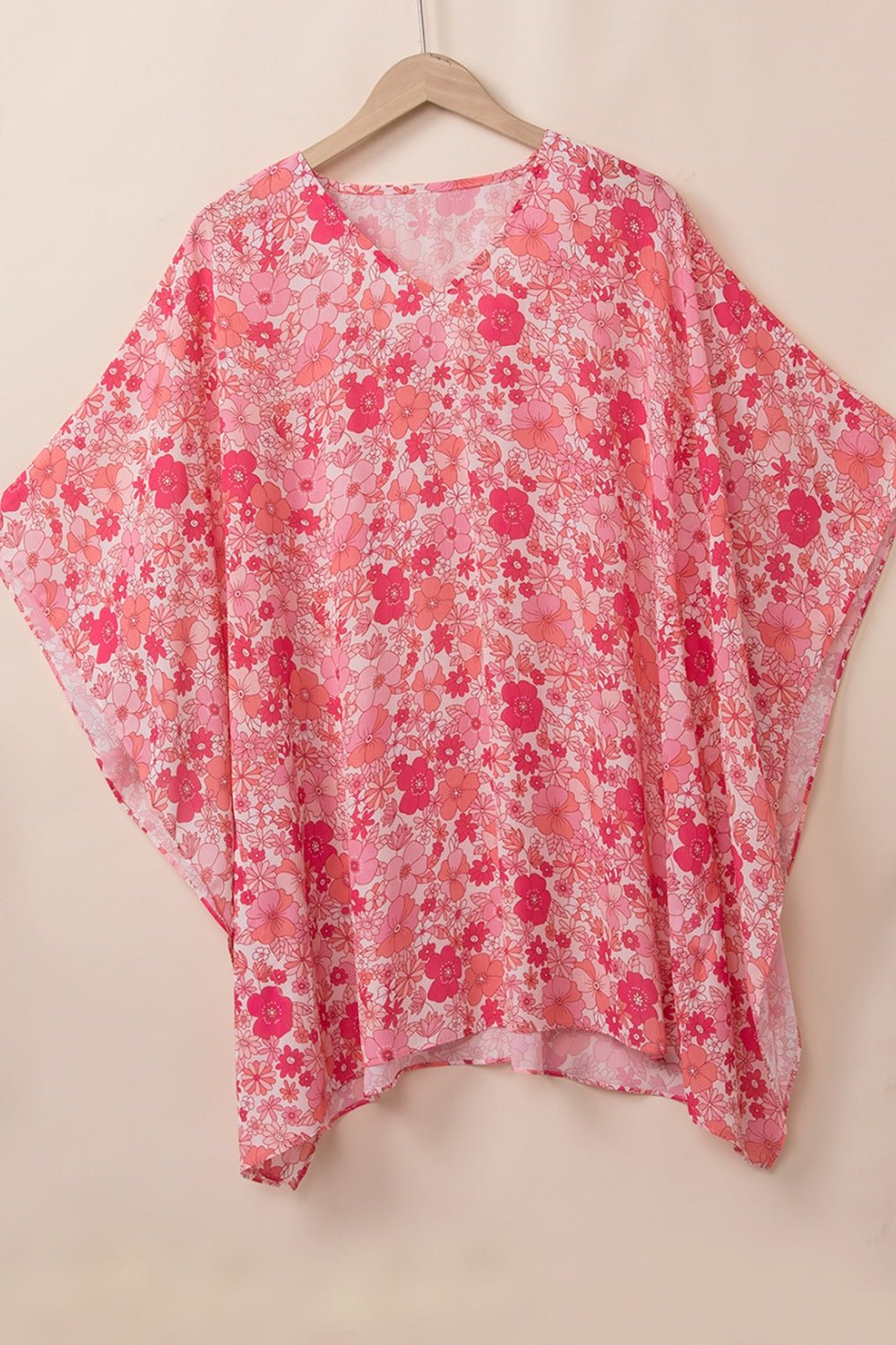 Floral V-Neck Three-Quarter Sleeve Blouse - Luminous Bear