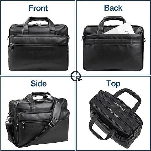 Leather Laptop Messenger Bag – Water-Resistant 15.6″ Work & Travel Briefcase