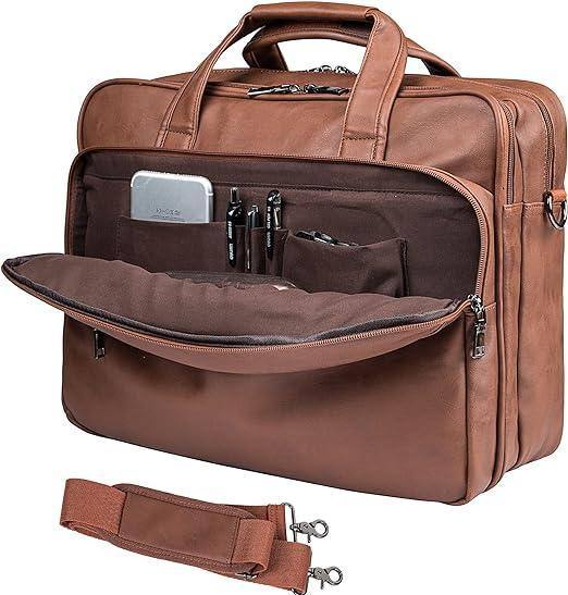 Leather Laptop Messenger Bag – Water-Resistant 15.6″ Work & Travel Briefcase
