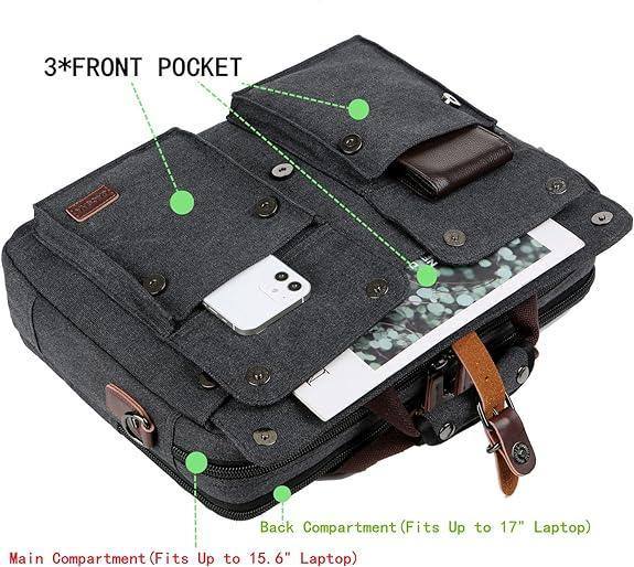 Washed Canvas Laptop Bag – Lightweight 17″ Work & Travel Briefcase