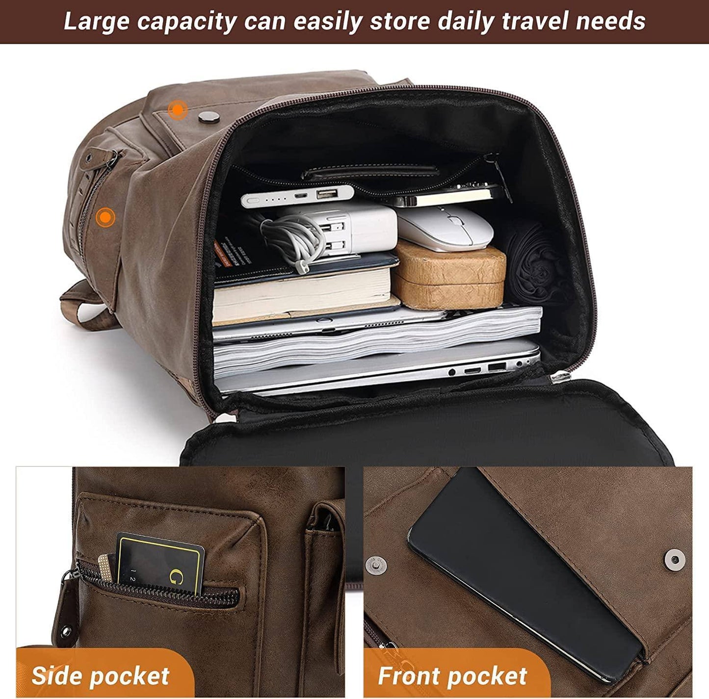 Premium Leather Laptop Rucksack – Water-Resistant 15″ Professional Pack
