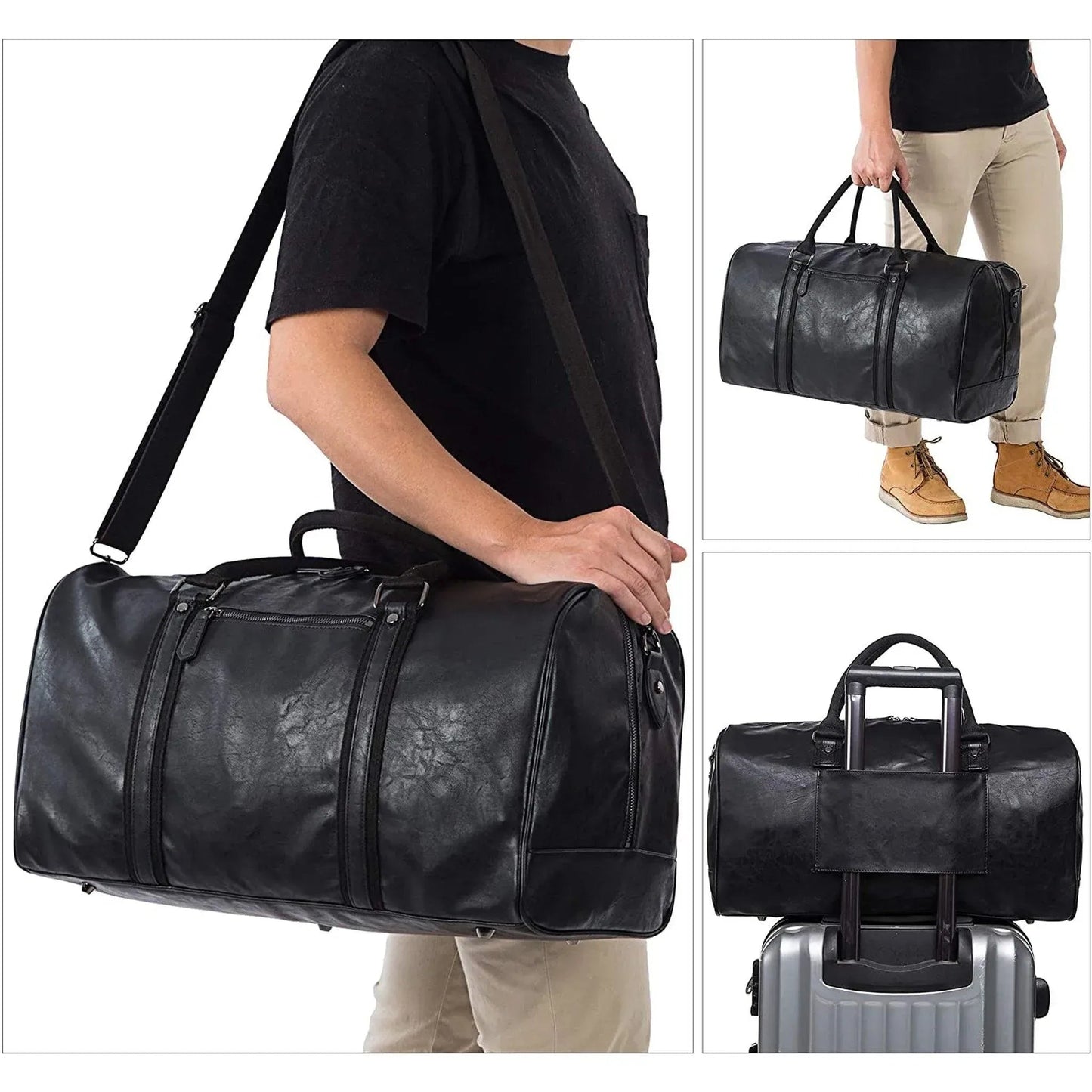 21″ Oversized Leather Travel Duffel Bag – Premium 52L Weekender