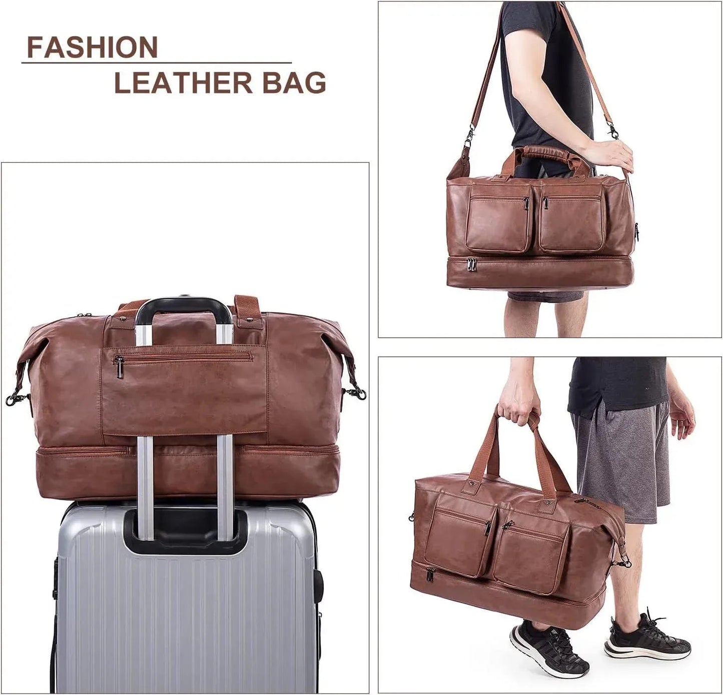 Leather Overnight Bag for Men – Waterproof Carry-On Weekender