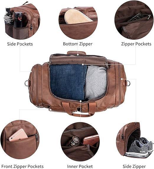Waterproof Leather Large Carry-On Bag – 52L Vintage Duffel