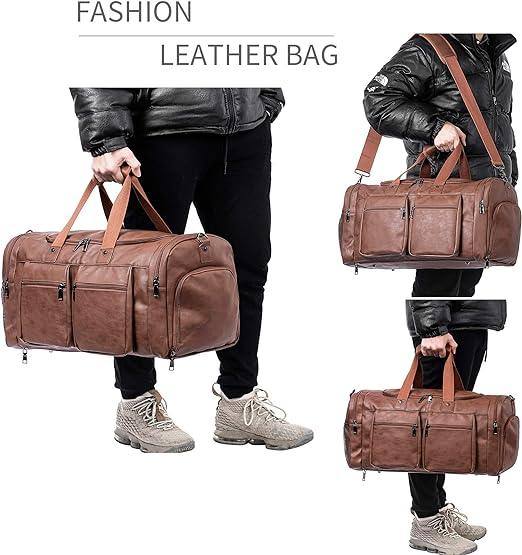 Waterproof Leather Large Carry-On Bag – 52L Vintage Duffel