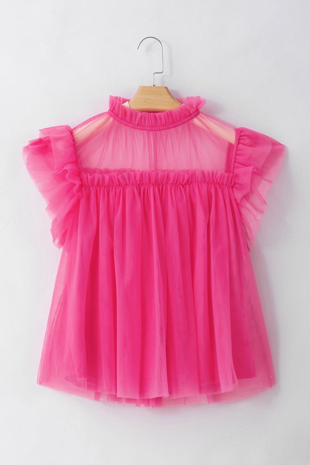 Frill Mock Neck Cap Sleeve Blouse - Luminous Bear