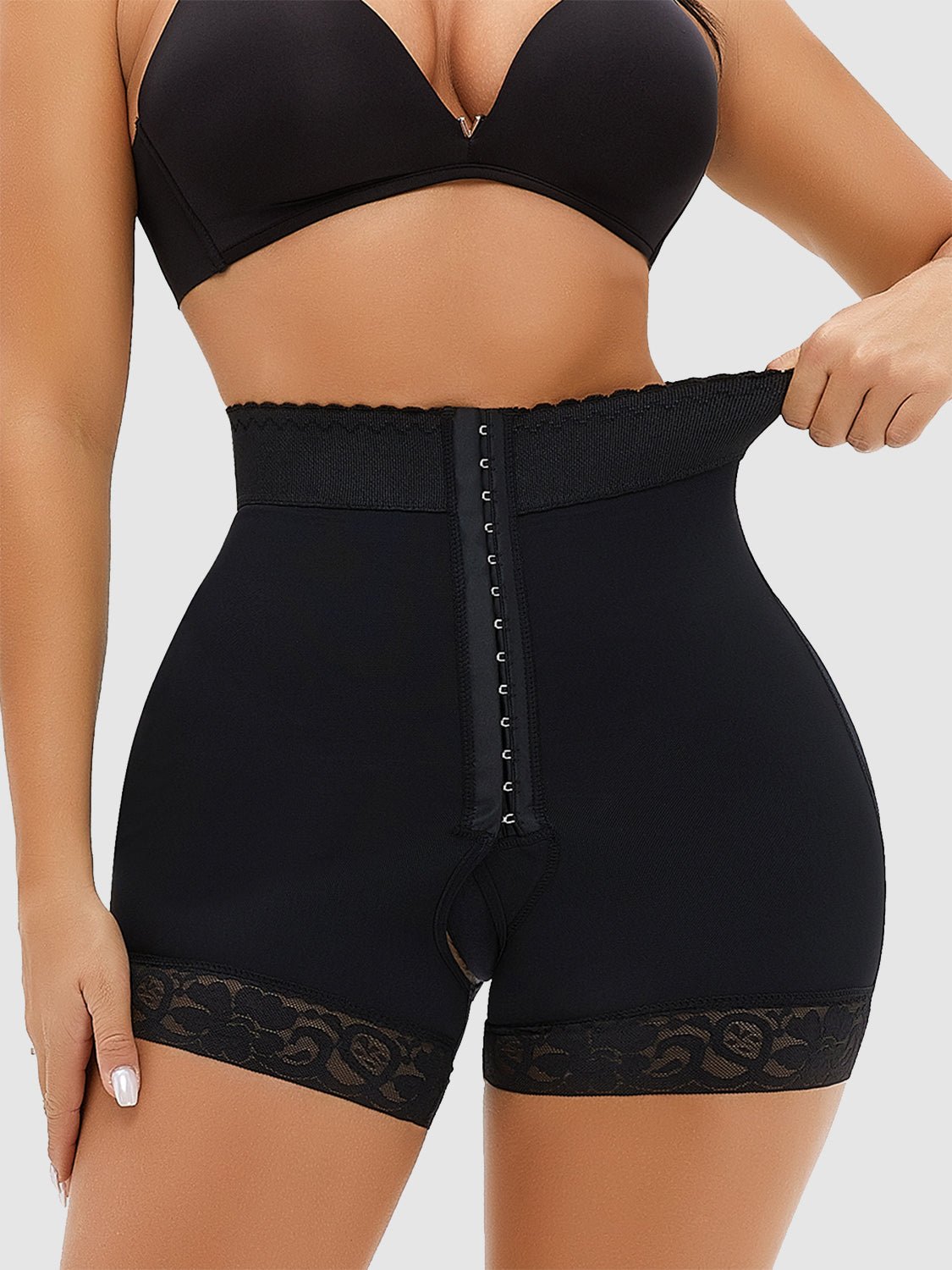 Full Size Lace Detail Hook-and-Eye Shaping Shorts - Luminous Bear