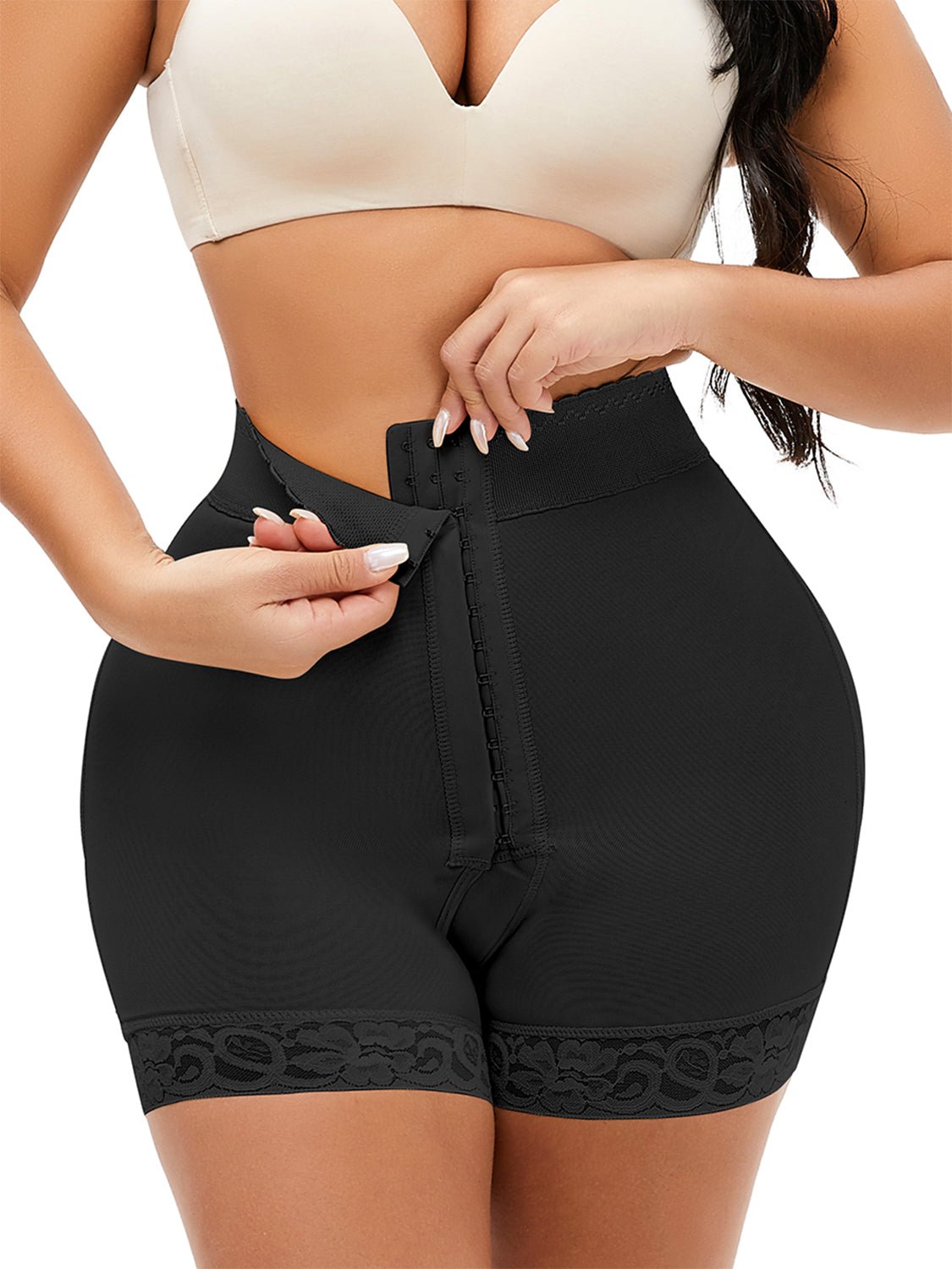 Full Size Lace Detail Hook-and-Eye Shaping Shorts - Luminous Bear