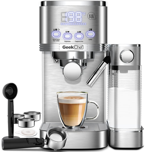 Geek Chef Espresso And Cappuccino Machine With Automatic Milk Frother,20Bar Espresso Maker For Home, For Cappuccino Or Latte,with ESE POD Filter, Stainless Steel, Gift For Coffee Lover Ban On Amazon - Luminous Bear