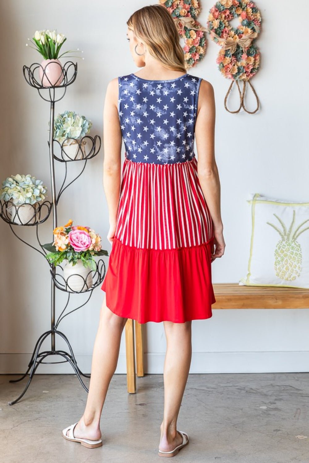 Heimish Full Size US Flag Theme Contrast Tank Dress - Luminous Bear