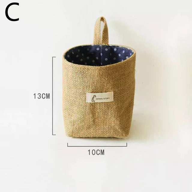 Cotton Linen Storage Basket Hanging Pocket Jute Bag - Luminous Bear Shop