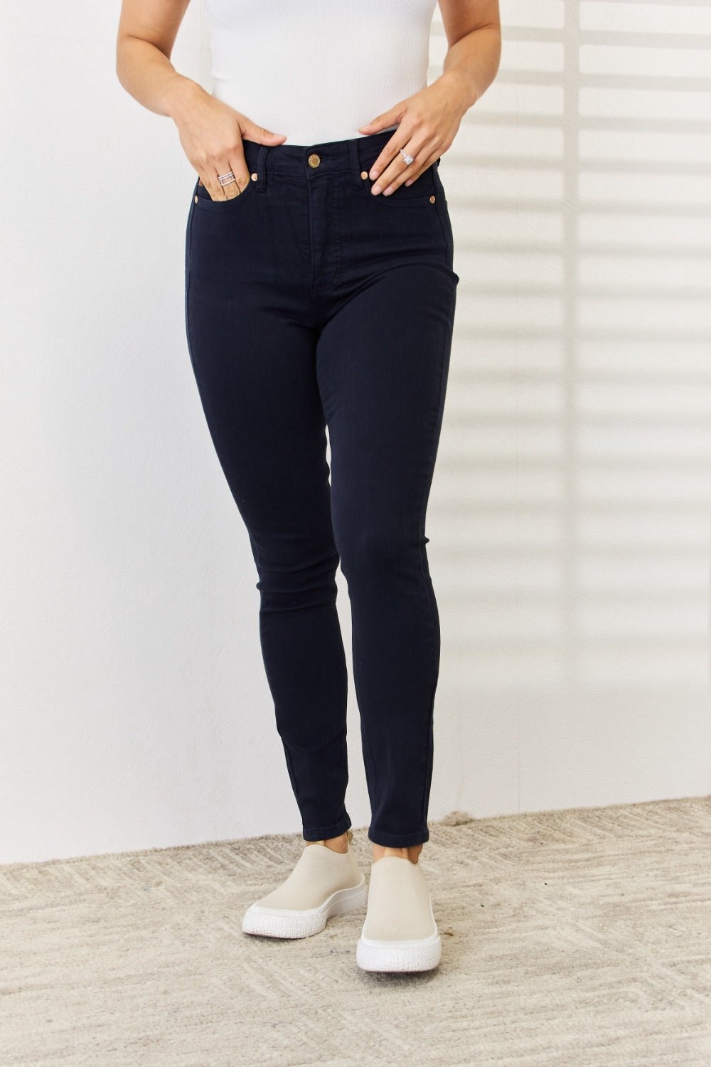 Judy Blue Full Size Garment Dyed Tummy Control Skinny Jeans - Luminous Bear