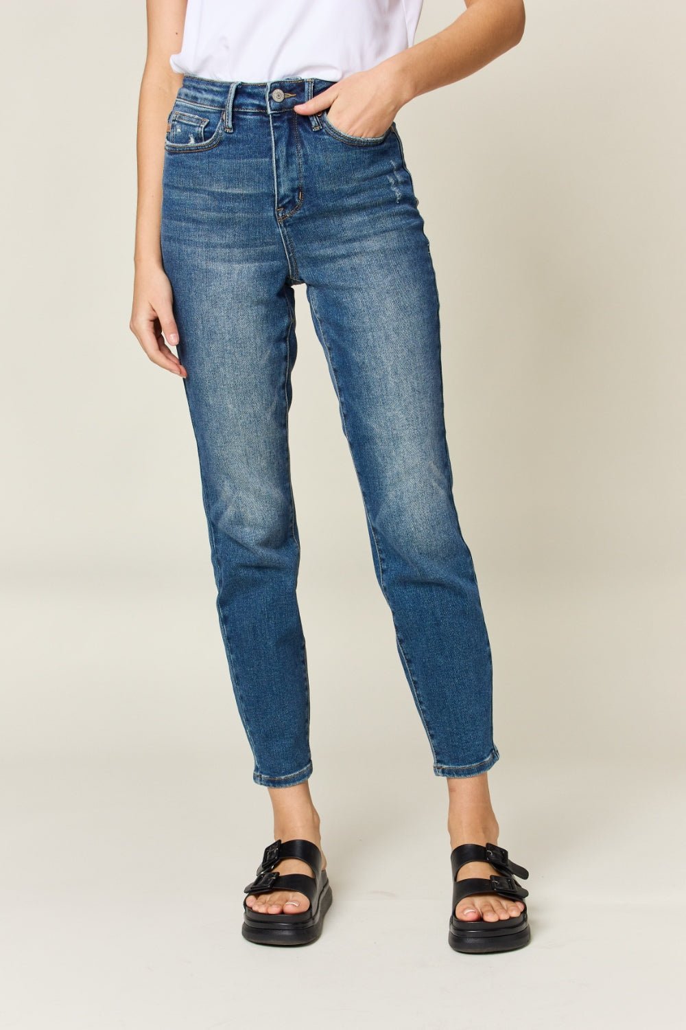 Judy Blue Full Size Tummy Control High Waist Slim Jeans - Luminous Bear