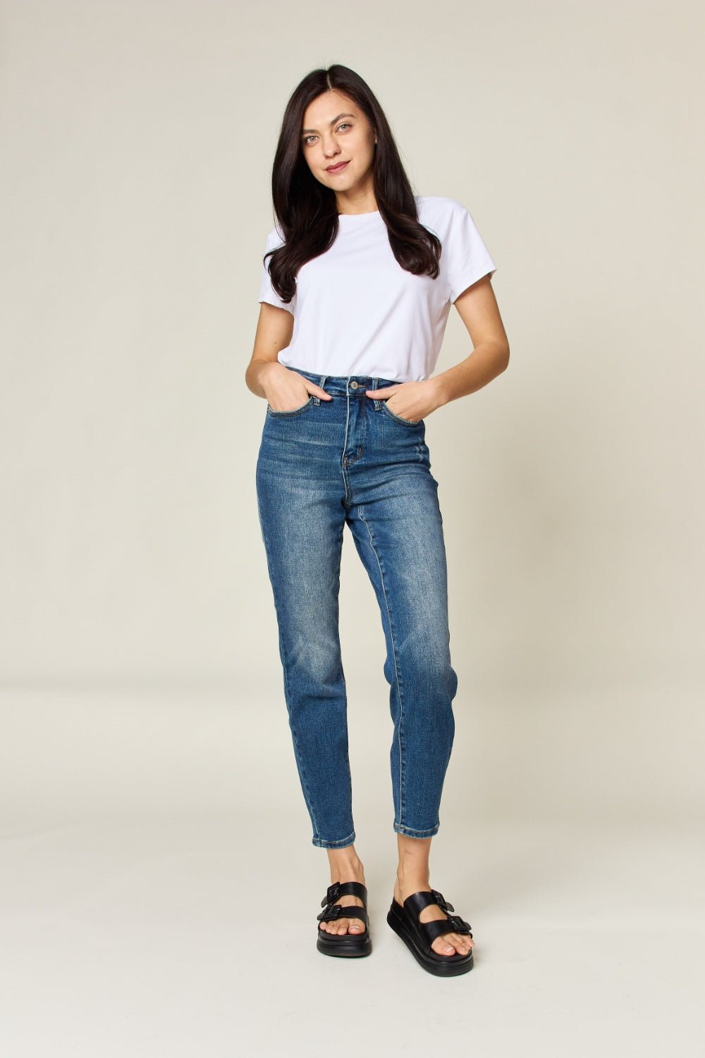 Judy Blue Full Size Tummy Control High Waist Slim Jeans - Luminous Bear
