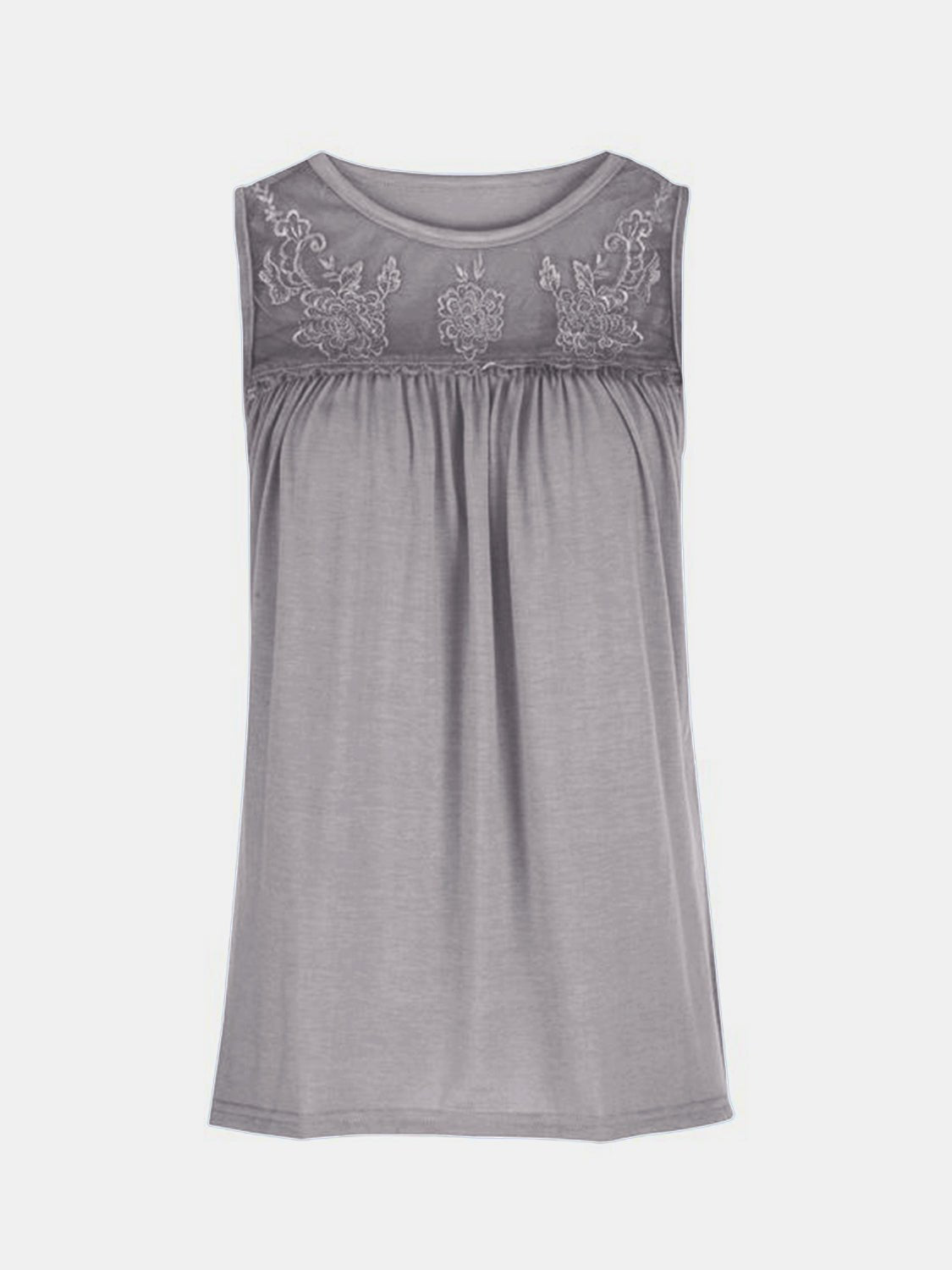 Lace Detail Round Neck Tank - Luminous Bear