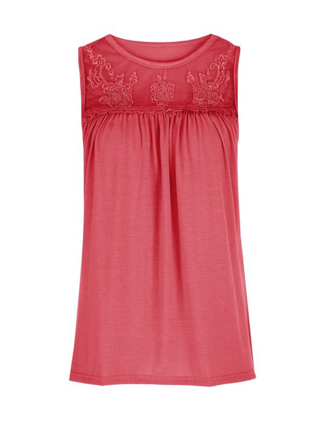 Lace Detail Round Neck Tank - Luminous Bear