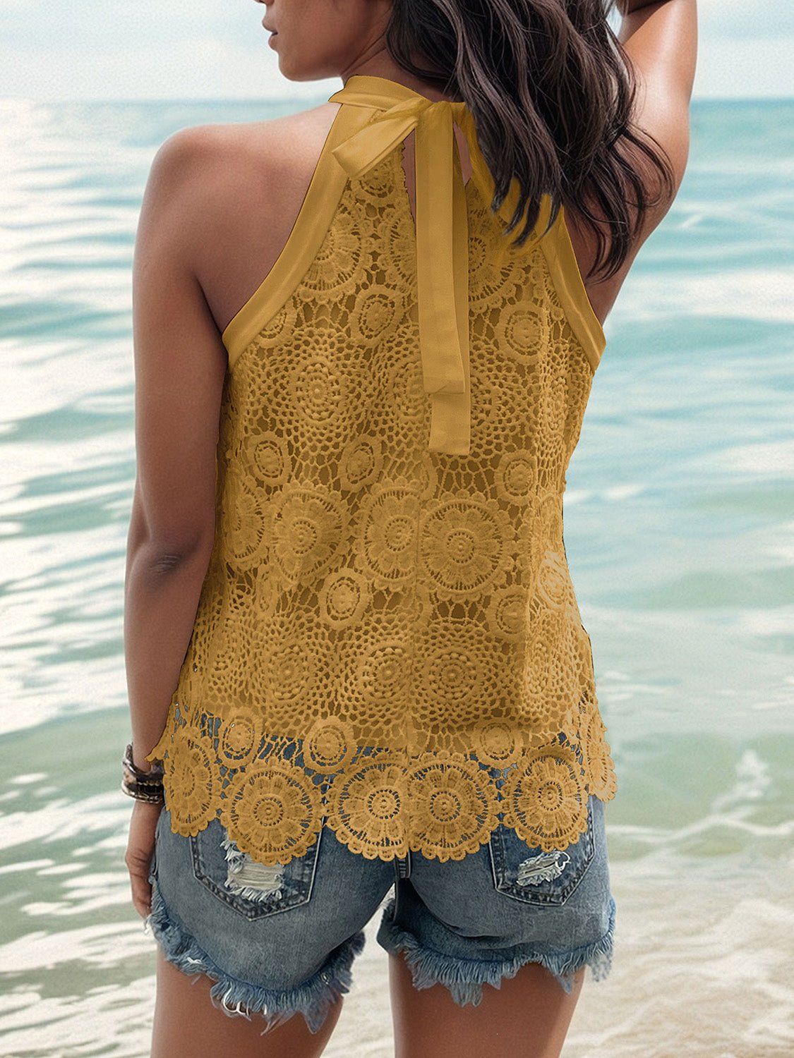 Lace Tied Mock Neck Tank - Luminous Bear