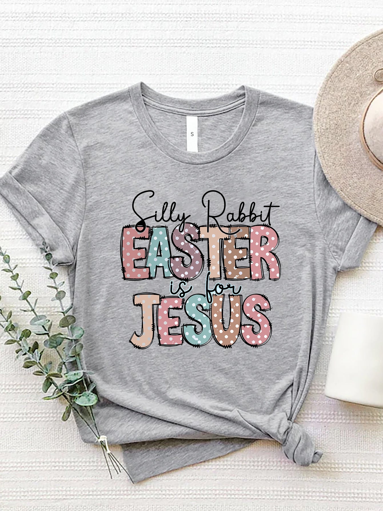 Letter Graphic Round Neck Short Sleeve T-Shirt - Luminous Bear