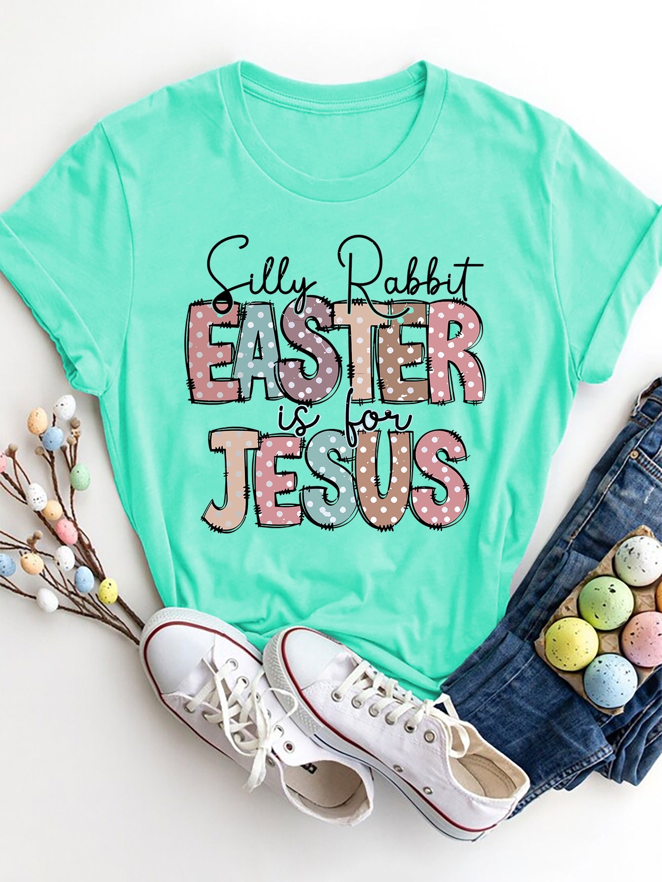 Letter Graphic Round Neck Short Sleeve T-Shirt - Luminous Bear