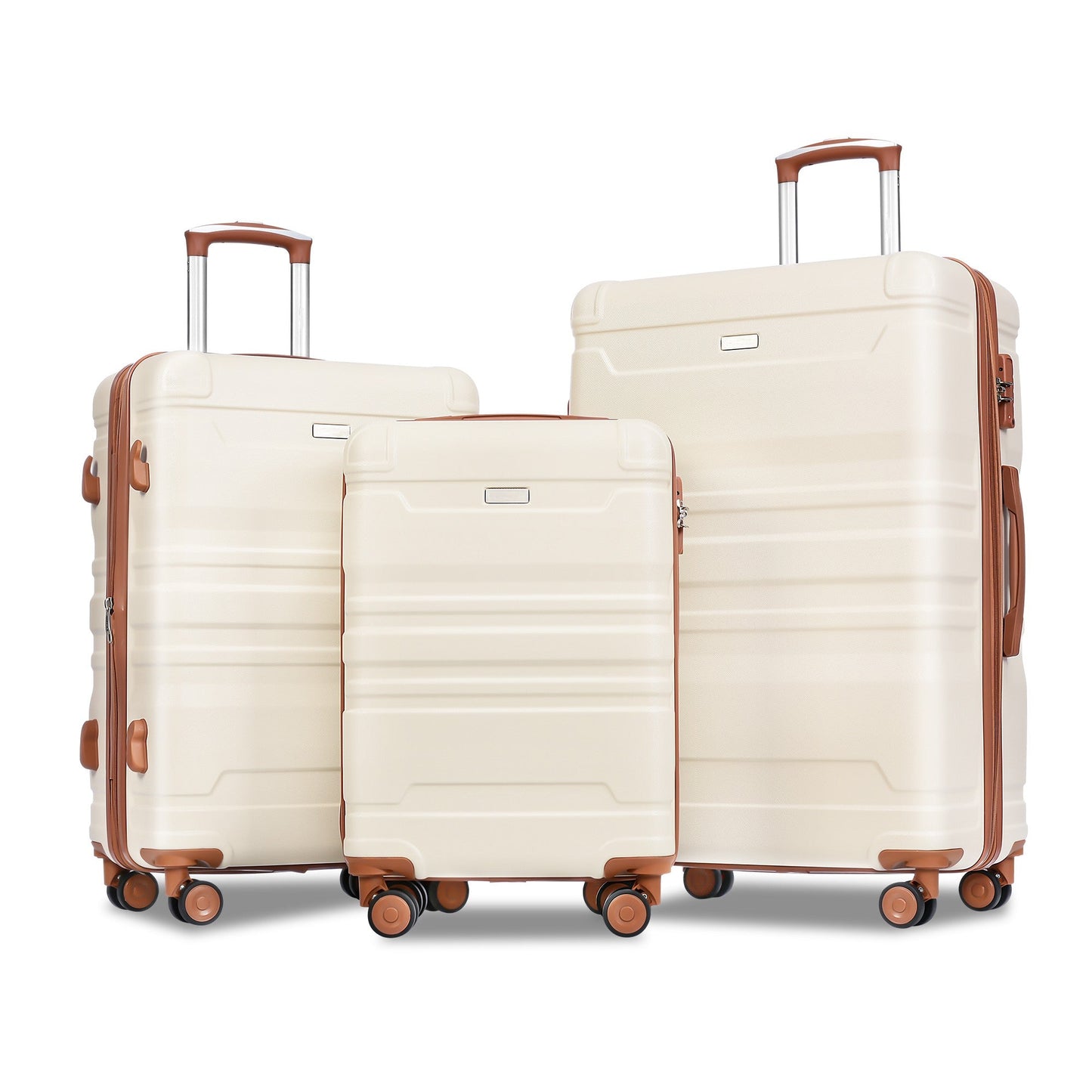 Luggage Sets New Model Expandable ABS Hardshell 3pcs Clearance Luggage (Beige and Brown) - Luminous Bear