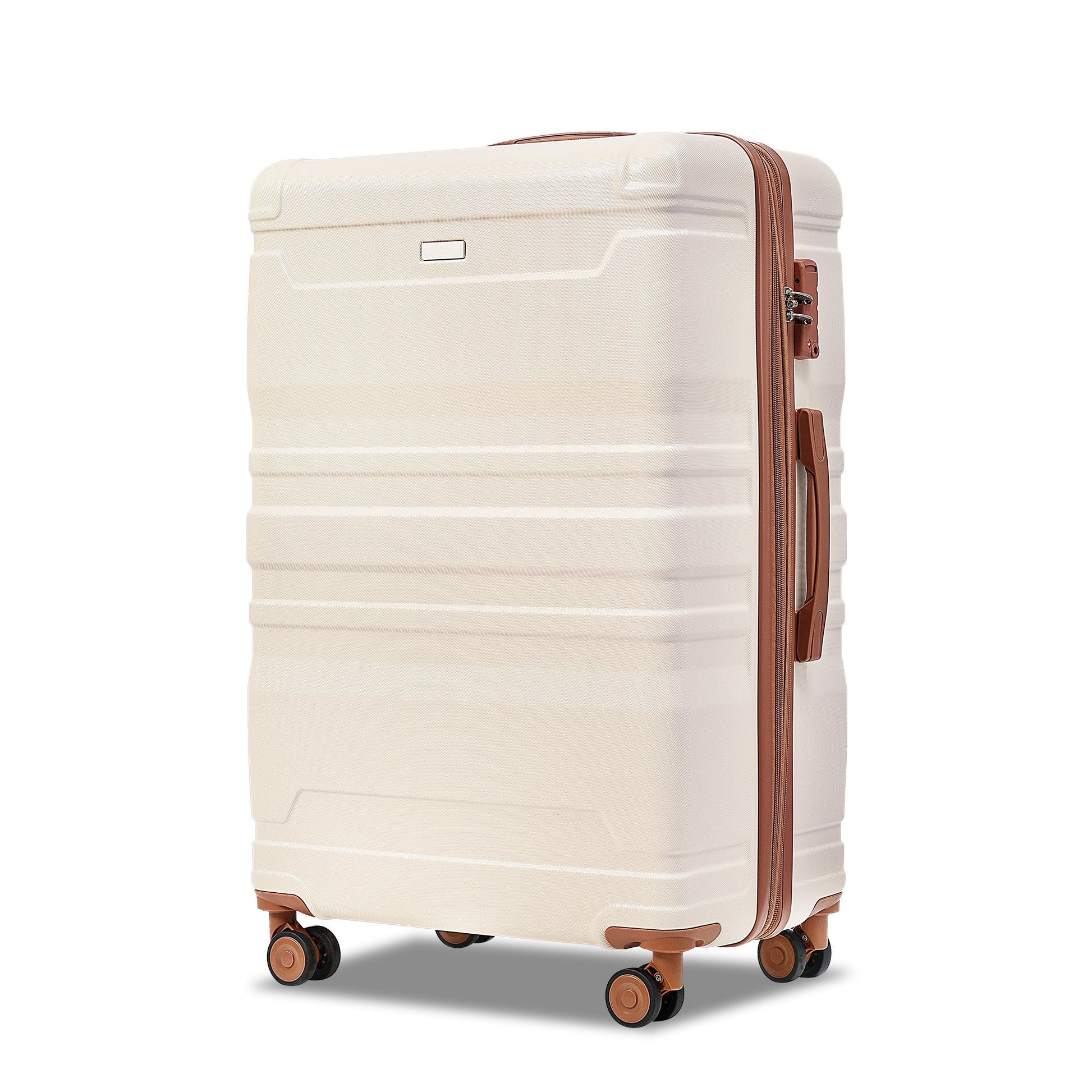 Luggage Sets New Model Expandable ABS Hardshell 3pcs Clearance Luggage (Beige and Brown) - Luminous Bear