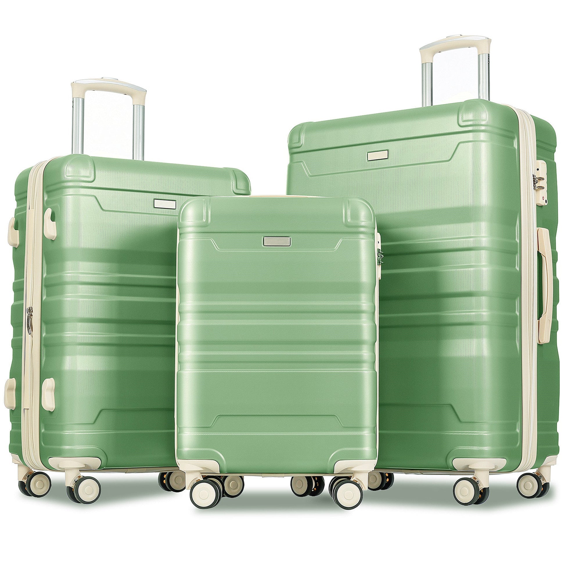 Luggage Sets New Model Expandable ABS Hardshell 3pcs Clearance Luggage (grass green and beige) - Luminous Bear