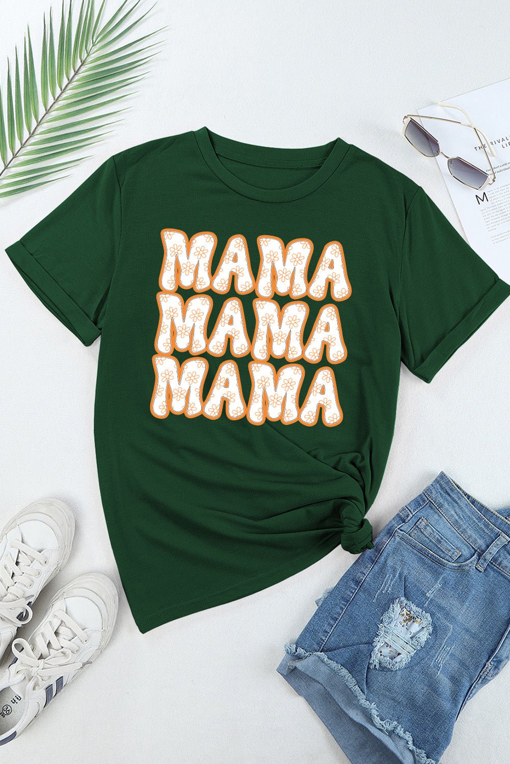 MAMA Round Neck Short Sleeve T-Shirt - Luminous Bear