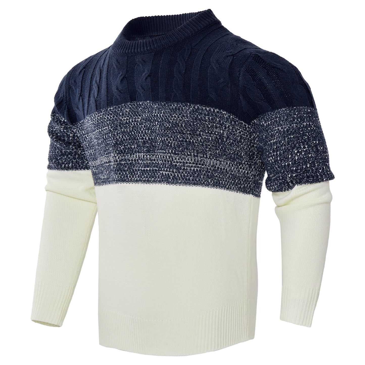 Men's Casual Color Block Long Sleeve Cable Knit Pullover Sweater - Luminous Bear