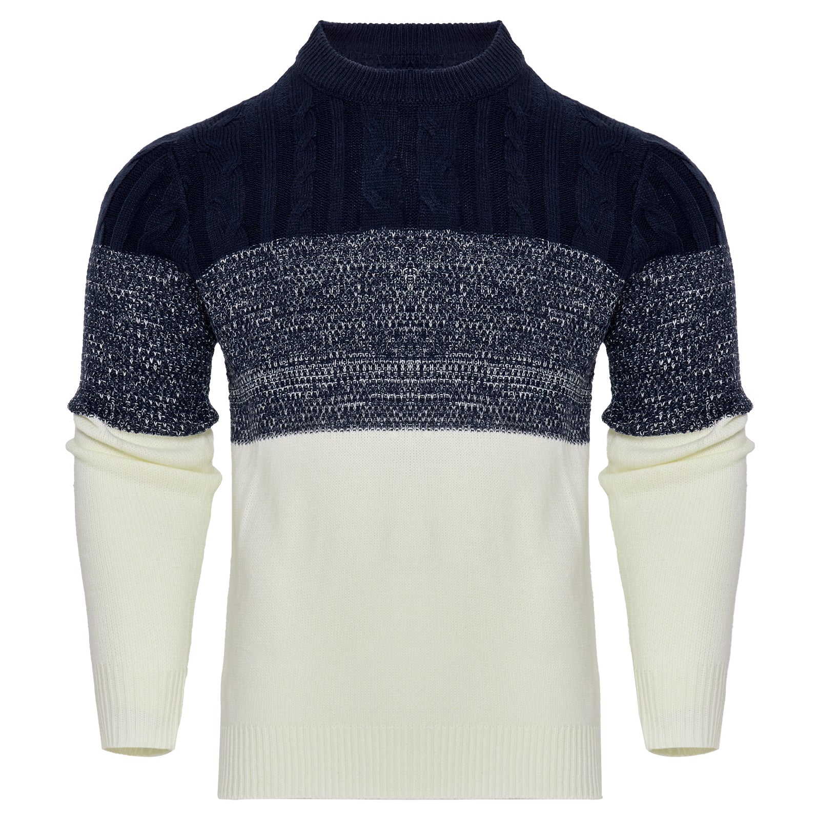 Men's Casual Color Block Long Sleeve Cable Knit Pullover Sweater - Luminous Bear