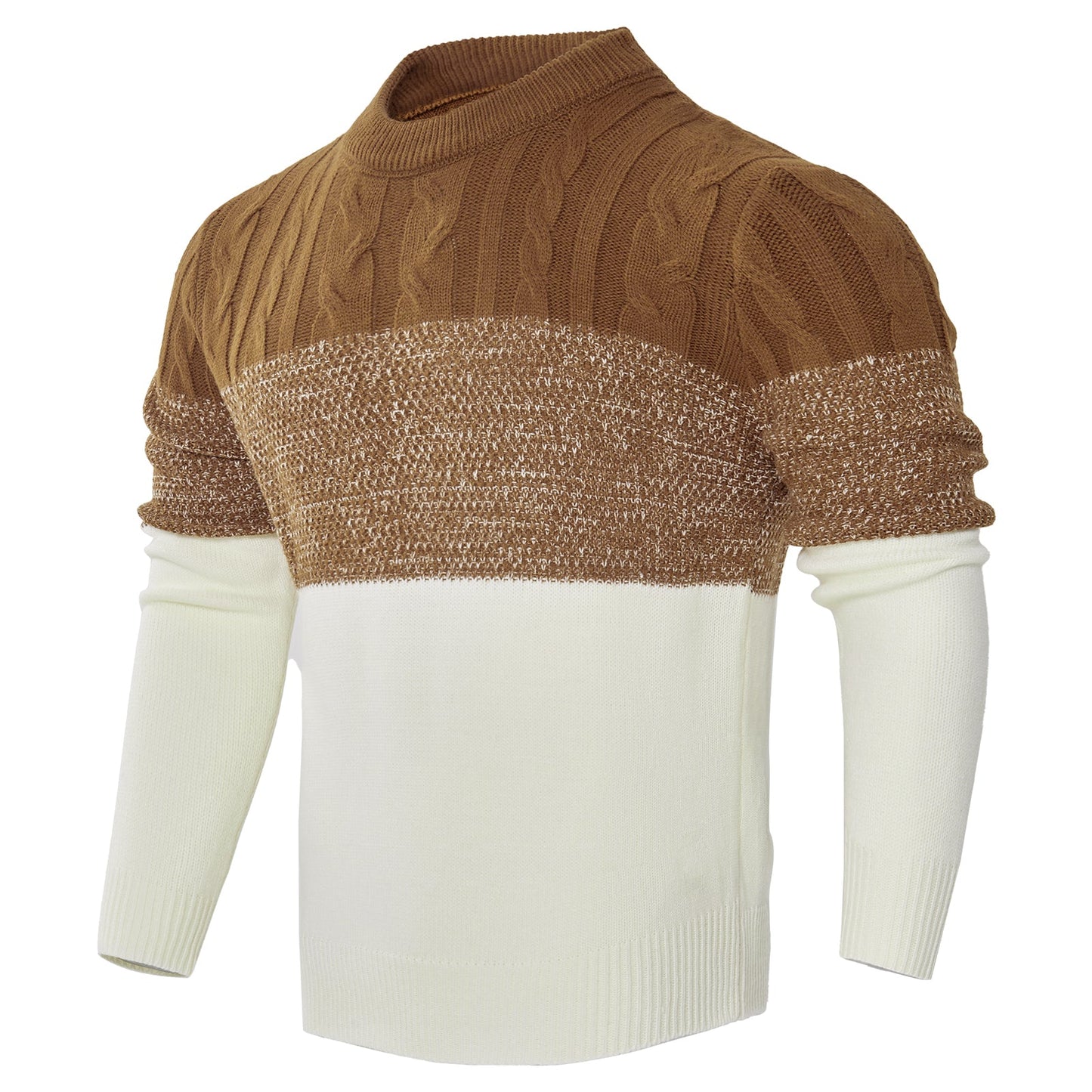 Men's Casual Color Block Long Sleeve Cable Knit Pullover Sweater - Luminous Bear