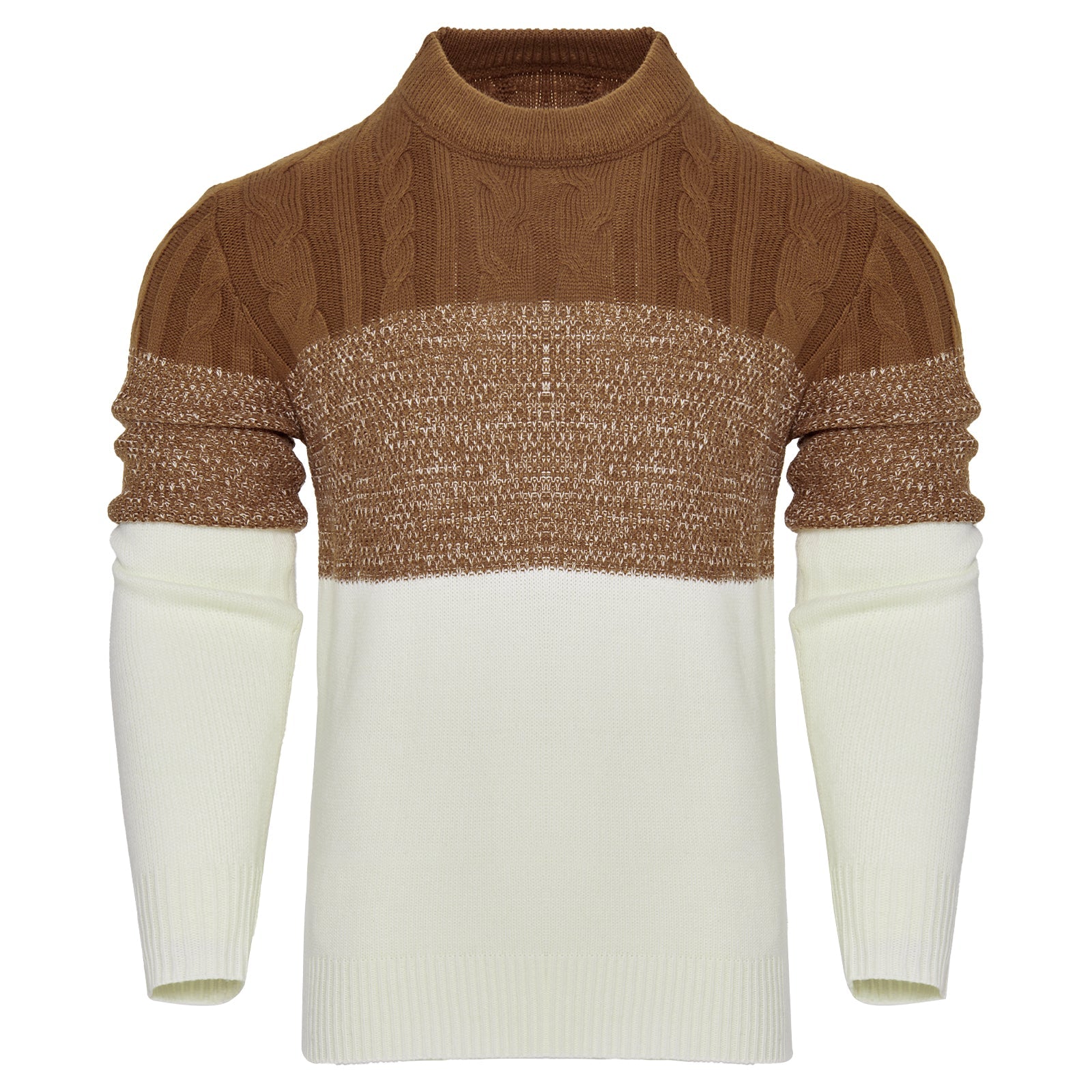 Men's Casual Color Block Long Sleeve Cable Knit Pullover Sweater - Luminous Bear