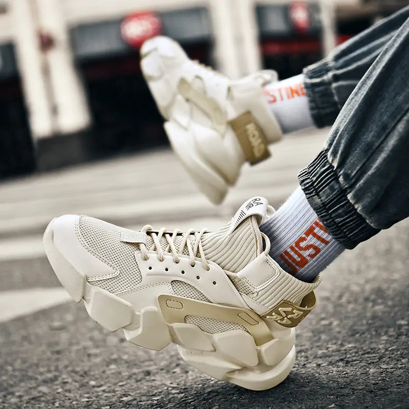 Autumn 2022 High-top Beige Men's Sneakers - Fashionable Chunky Shoes - Luminous Bear Shop