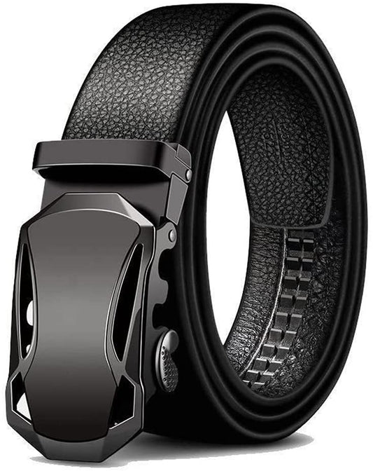 Microfiber Leather Ratchet Belt Adjustable Automatic Buckle Black Belts For Men - Luminous Bear