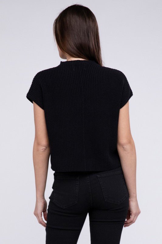 Mock Neck Short Sleeve Cropped Sweater - Luminous Bear