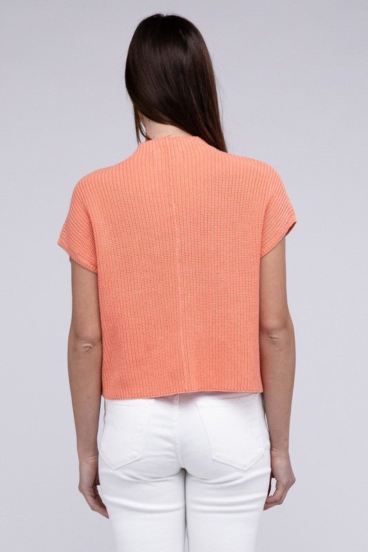 Mock Neck Short Sleeve Cropped Sweater - Luminous Bear