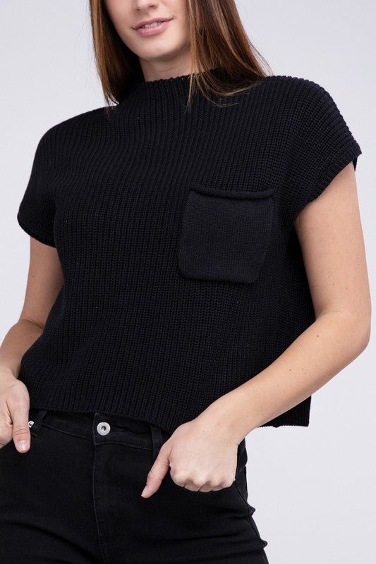 Mock Neck Short Sleeve Cropped Sweater - Luminous Bear