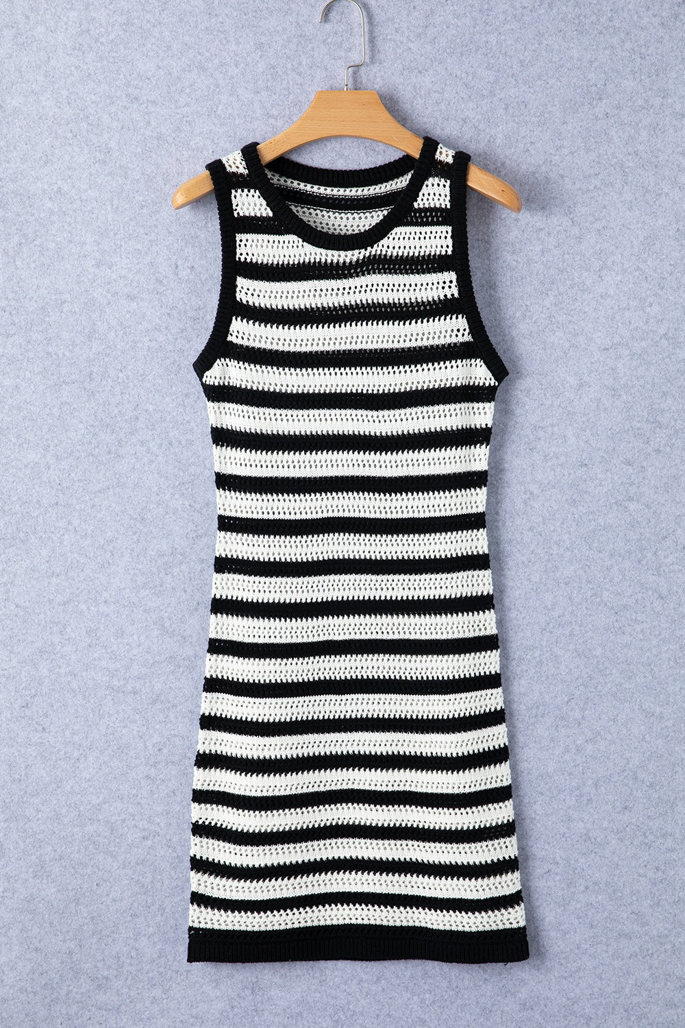 Openwork Striped Wide Strap Knit Dress - Luminous Bear