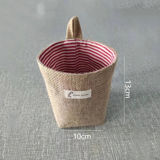 Cotton Linen Storage Basket Hanging Pocket Jute Bag - Luminous Bear Shop