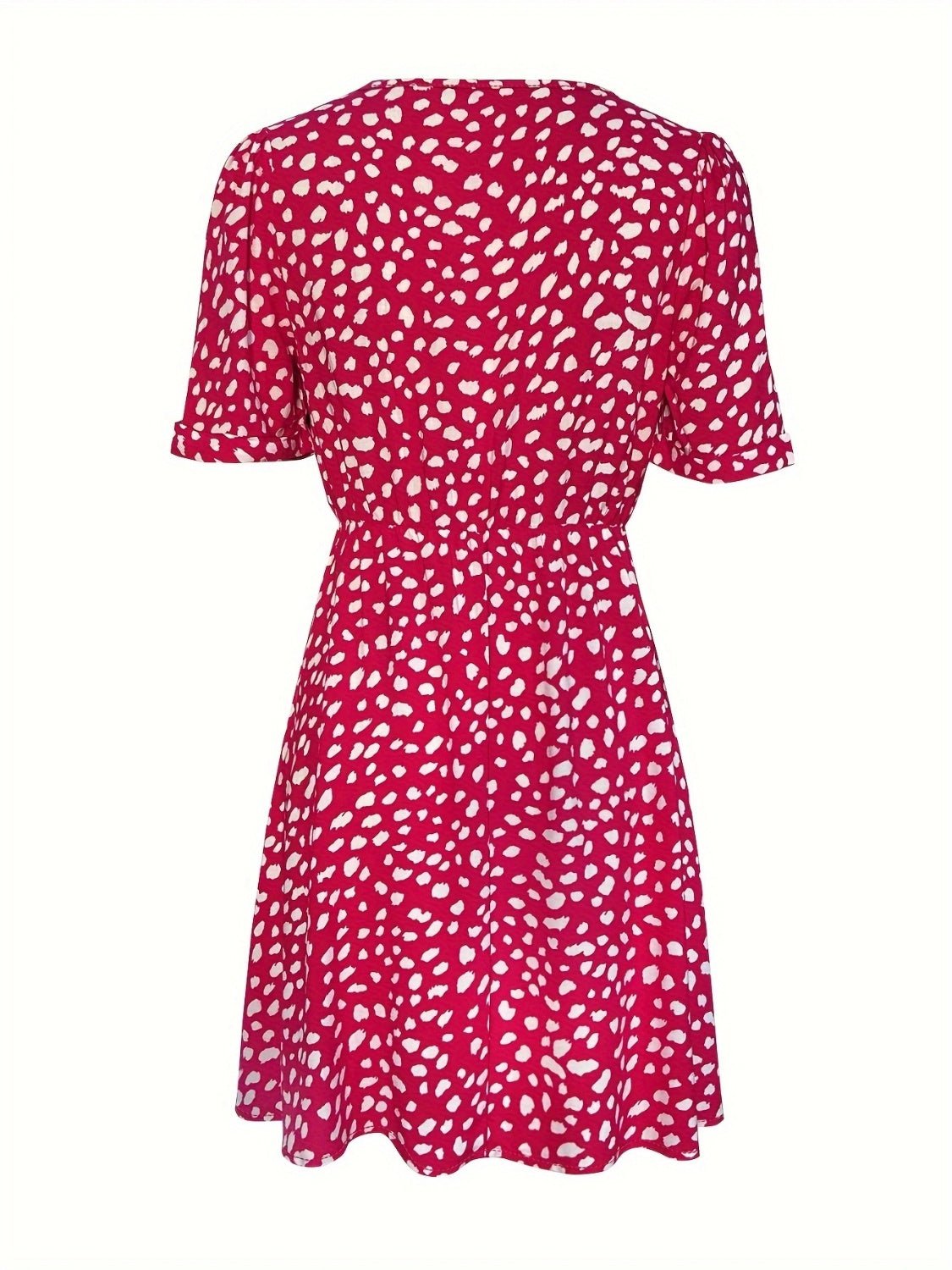 Printed V-Neck Short Sleeve Mini Dress - Luminous Bear