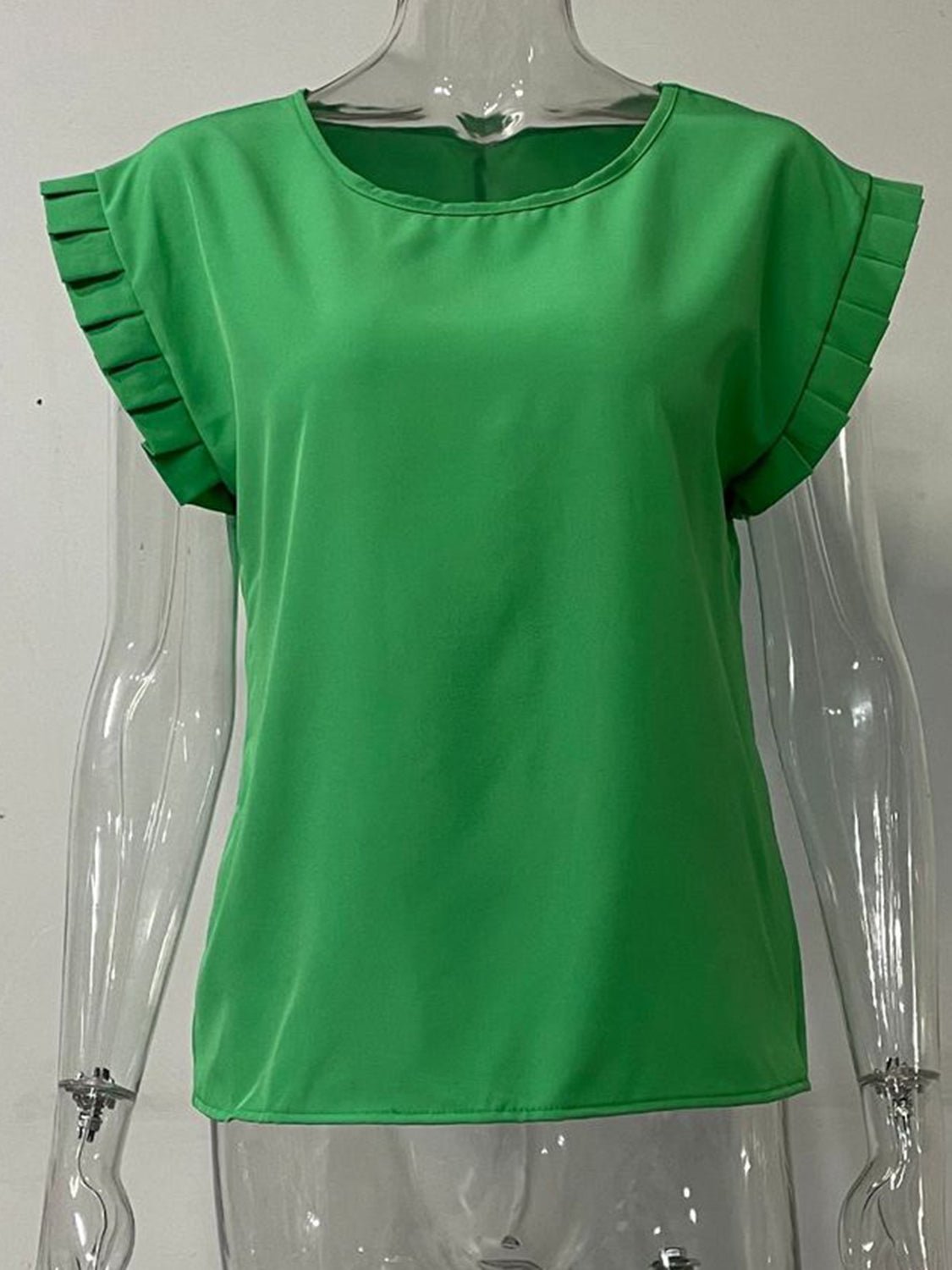 Ruffled Round Neck Cap Sleeve Blouse - Luminous Bear