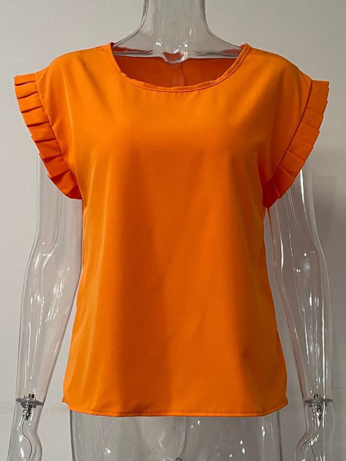Ruffled Round Neck Cap Sleeve Blouse - Luminous Bear