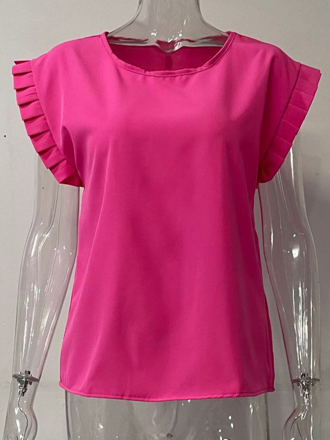 Ruffled Round Neck Cap Sleeve Blouse - Luminous Bear