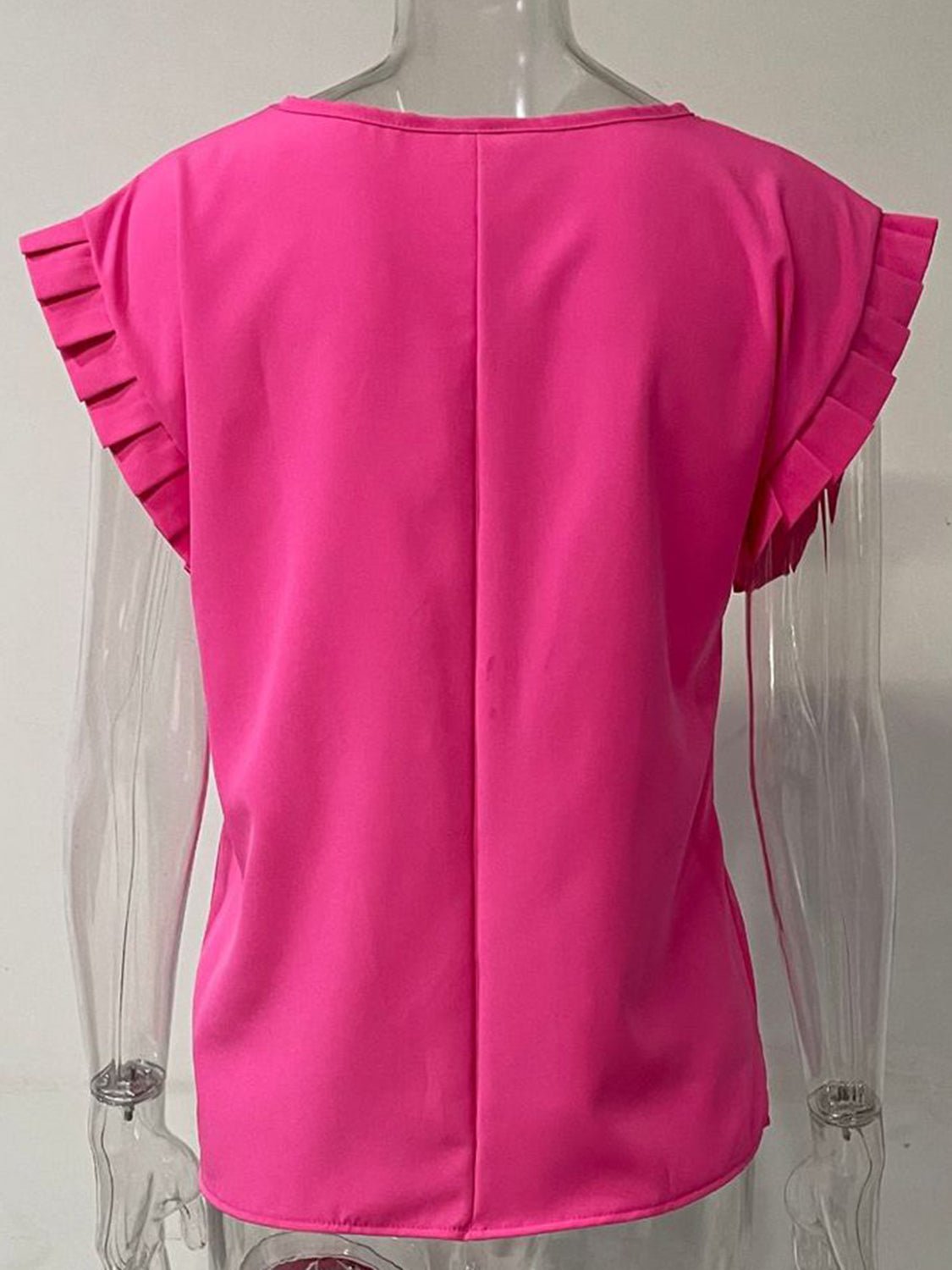 Ruffled Round Neck Cap Sleeve Blouse - Luminous Bear