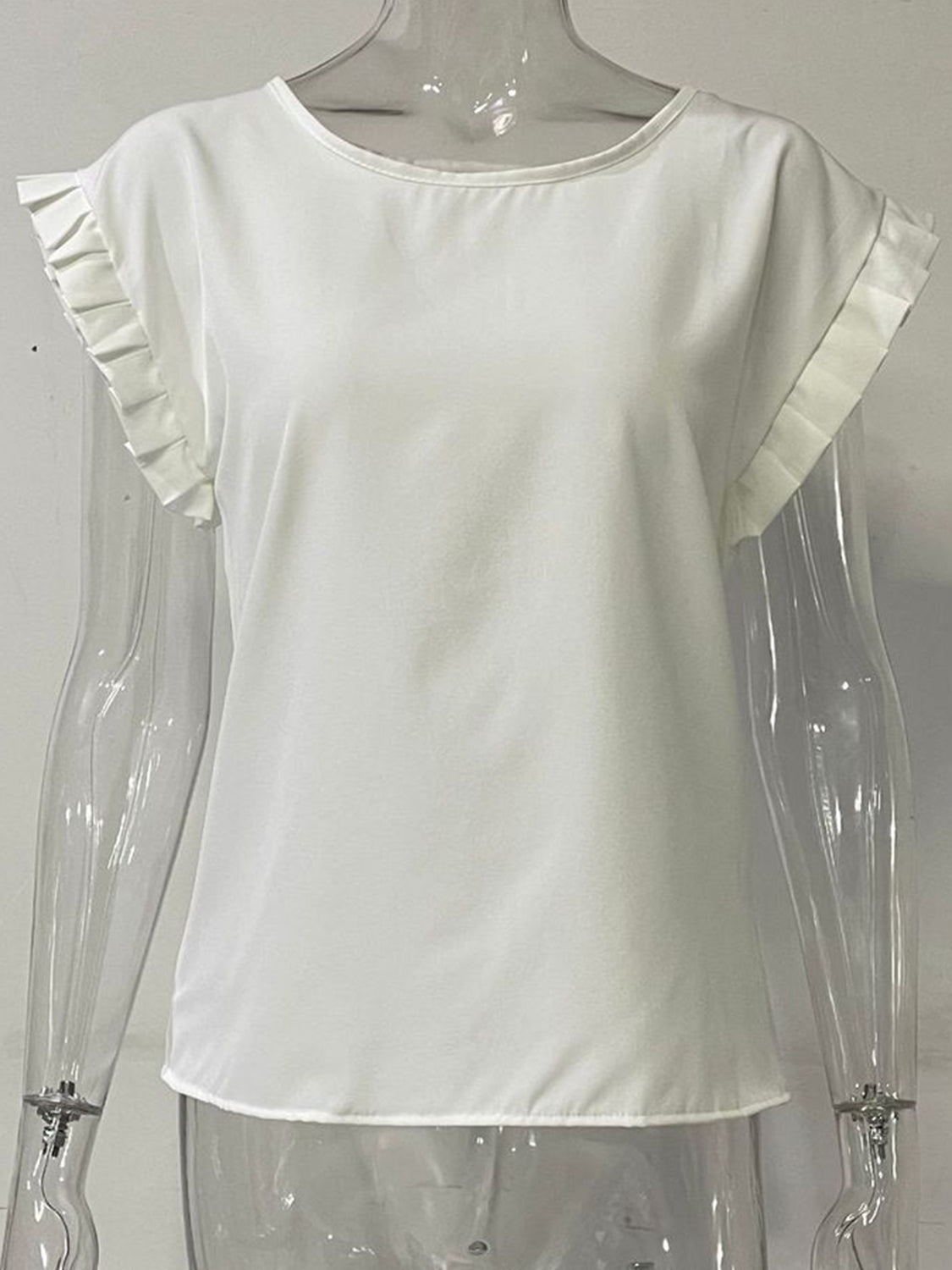 Ruffled Round Neck Cap Sleeve Blouse - Luminous Bear