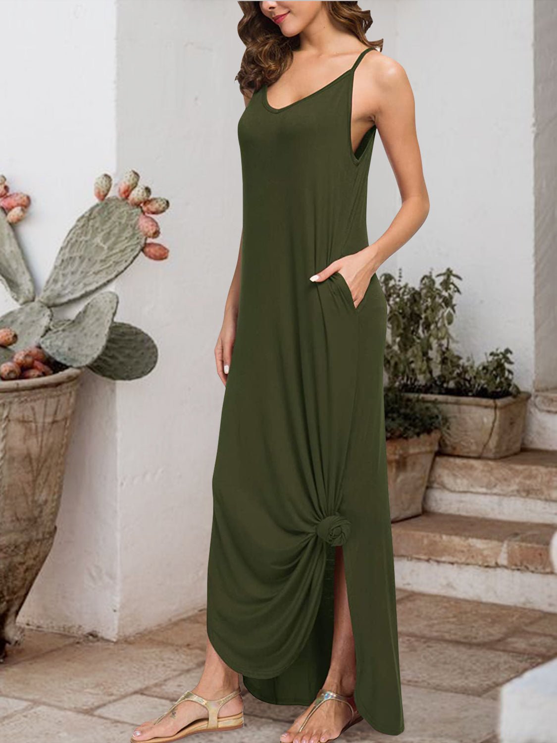 Slit Scoop Neck Sleeveless Dress - Luminous Bear